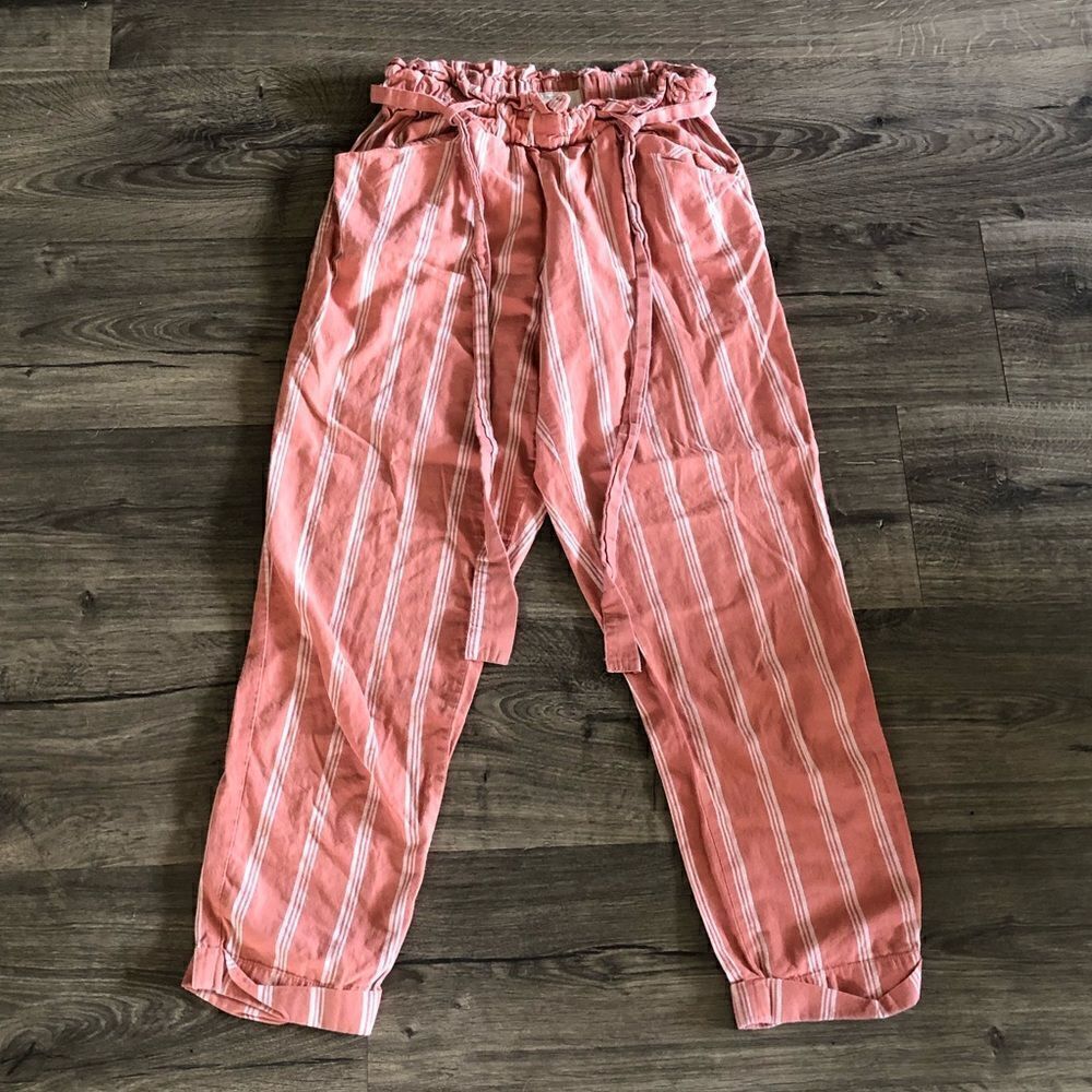 Thread & Supply paper bag waist rosewood striped pants size S